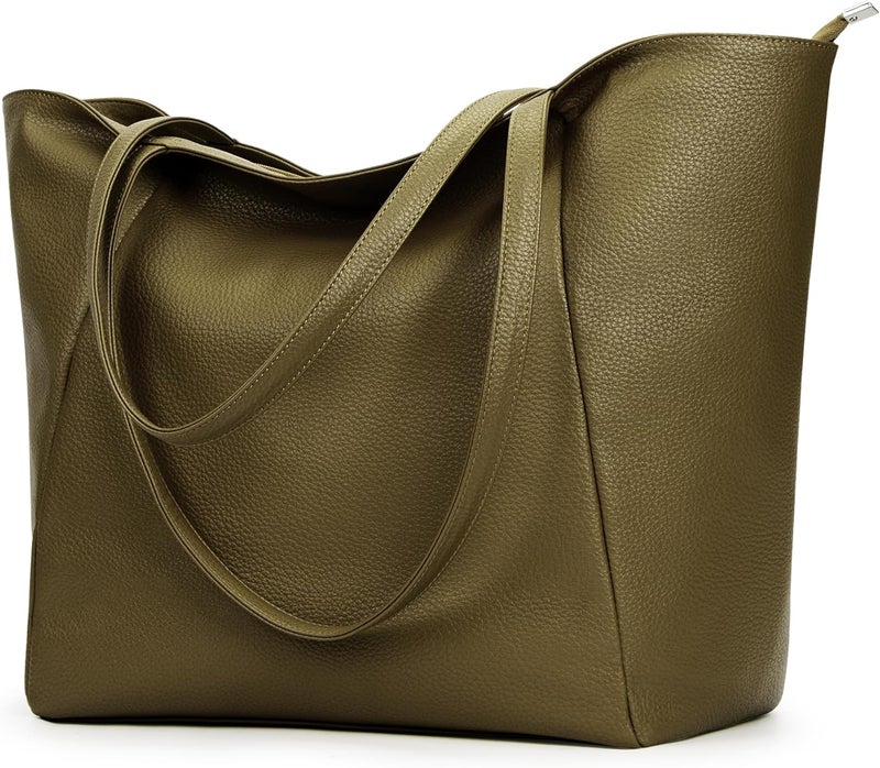 KALIDI Large Tote Bag Vegan Leather Casual Zipper Work Bag Weekender Hobo for Women 23L Oversize Shoulder Travel Purse - Image 1